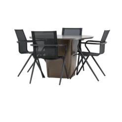 Ruokailuryhmä Venture Home, ø120cm harmaanruskea Santa Fe -pöytä + 4 mustaa Alina-tuolia