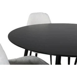 Ruokailuryhmä Venture Home, ⌀100cm musta Silar-pöytä + 4 valkoista Polar Fluff -tuolia