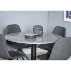 Ruokailuryhmä Venture Home, ø106cm Razzia-pöytä + 4 pyörivää Polar-tuolia, musta keinonahka