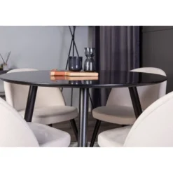 Ruokailuryhmä Venture Home, ø100cm musta Plaza-pöytä + 4 Velvet-tuolia