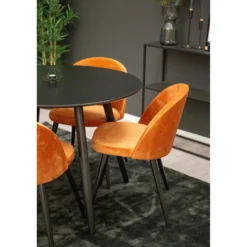 Ruokailuryhmä Venture Home, ø100cm musta Plaza-pöytä + 4 Velvet-tuolia
