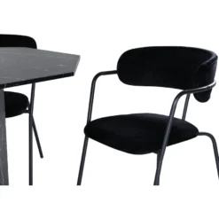 Ruokailuryhmä Venture Home, ⌀110cm musta Marbs-pöytä + 4 mustaa Arrow-tuolia