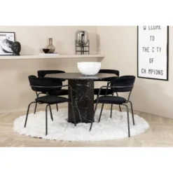 Ruokailuryhmä Venture Home, ⌀110cm musta Marbs-pöytä + 4 mustaa Arrow-tuolia