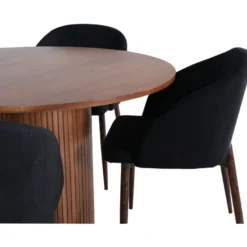 Ruokailuryhmä Venture Home, ⌀110cm ruskea Bianca-pöytä + 4 mustaa Arch-tuolia