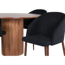 Ruokailuryhmä Venture Home, ⌀110cm ruskea Bianca-pöytä + 4 mustaa Arch-tuolia
