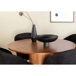 Ruokailuryhmä Venture Home, ⌀110cm ruskea Bianca-pöytä + 4 mustaa Arch-tuolia