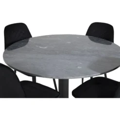 Ruokailuryhmä Venture Home, ø106cm musta Estelle-pöytä + 4 mustaa Polar Daimond -tuolia, sametti