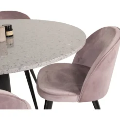 Ruokailuryhmä Venture Home, ø106cm Razzia-pöytä + 4 vaaleanpunaista Velvet-tuolia, sametti