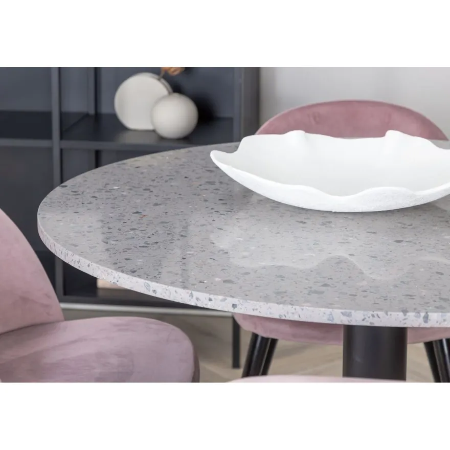 Ruokailuryhmä Venture Home, ø106cm Razzia-pöytä + 4 vaaleanpunaista Velvet-tuolia, sametti