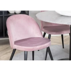 Ruokailuryhmä Venture Home, ø106cm Razzia-pöytä + 4 vaaleanpunaista Velvet-tuolia, sametti
