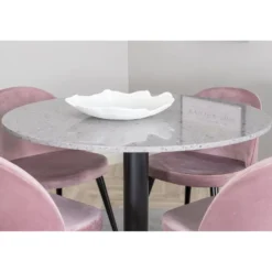 Ruokailuryhmä Venture Home, ø106cm Razzia-pöytä + 4 vaaleanpunaista Velvet-tuolia, sametti