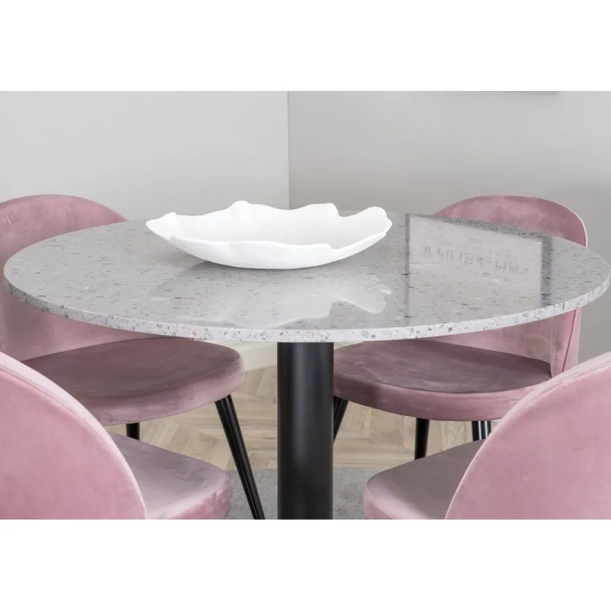 Ruokailuryhmä Venture Home, ø106cm Razzia-pöytä + 4 vaaleanpunaista Velvet-tuolia, sametti