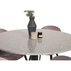 Ruokailuryhmä Venture Home, ø106cm Razzia-pöytä + 4 vaaleanpunaista Velvet-tuolia, sametti