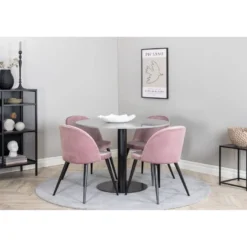 Ruokailuryhmä Venture Home, ø106cm Razzia-pöytä + 4 vaaleanpunaista Velvet-tuolia, sametti