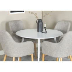 Ruokailuryhmä Venture Home, ⌀100cm valkoinen Plaza-pöytä + 4 vaaleanharmaata Comfort-tuolia