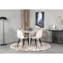 Ruokailuryhmä Venture Home, ⌀100cm Plaza-pöytä + 4 Polar Velvet -tuolia