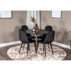 Ruokailuryhmä Venture Home, ⌀100cm Plaza-pöytä + 4 Polar Velvet -tuolia