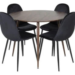 Ruokailuryhmä Venture Home, ⌀100cm Plaza-pöytä + 4 Polar Velvet -tuolia