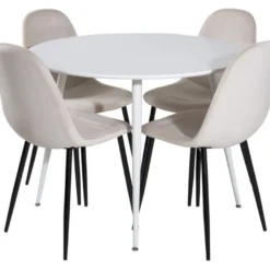 Ruokailuryhmä Venture Home, ⌀100cm Plaza-pöytä + 4 Polar Velvet -tuolia