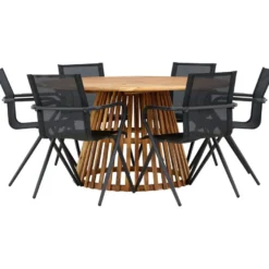 Ruokailuryhmä Venture Home, ø150cm Tucumán-pöytä + 6 Alina-tuolia
