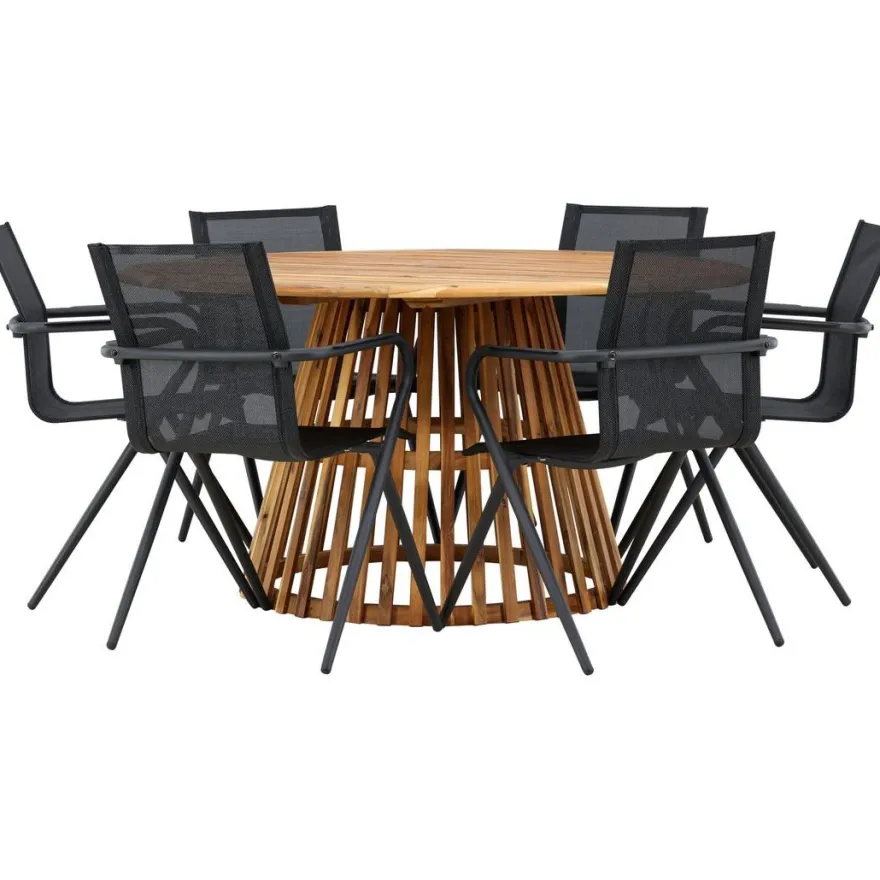 Ruokailuryhmä Venture Home, ø150cm Tucumán-pöytä + 6 Alina-tuolia