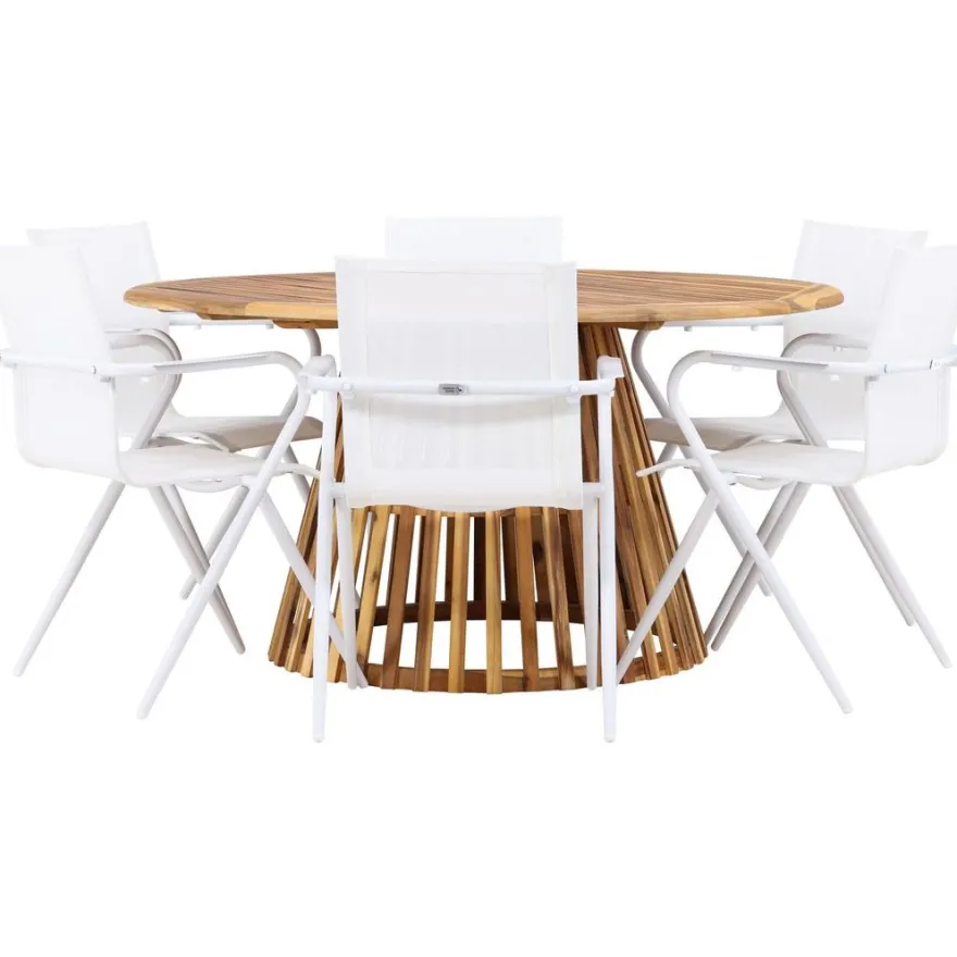 Ruokailuryhmä Venture Home, ø150cm Tucumán-pöytä + 6 Alina-tuolia