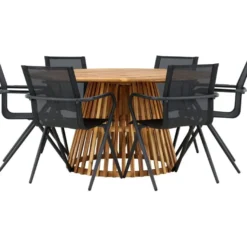Ruokailuryhmä Venture Home, ø150cm Tucumán-pöytä + 6 Alina-tuolia