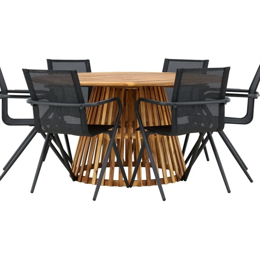 Ruokailuryhmä Venture Home, ø150cm Tucumán-pöytä + 6 Alina-tuolia