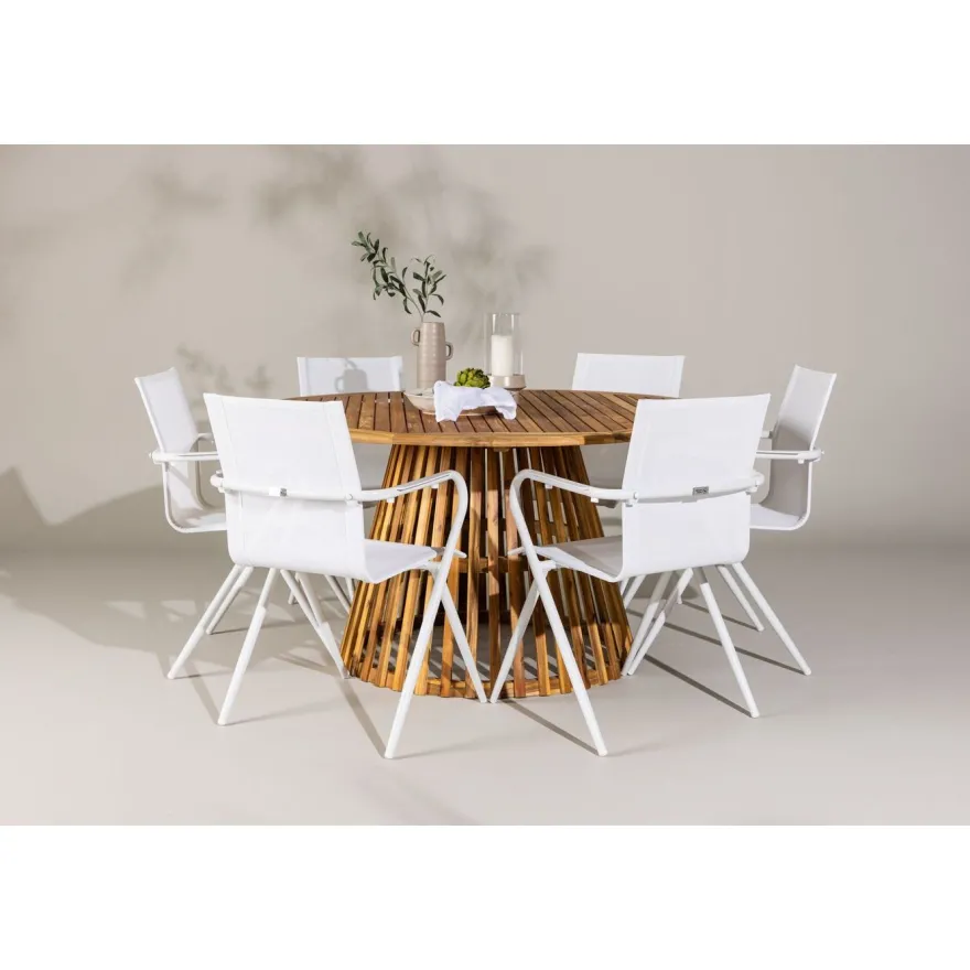 Ruokailuryhmä Venture Home, ø150cm Tucumán-pöytä + 6 Alina-tuolia