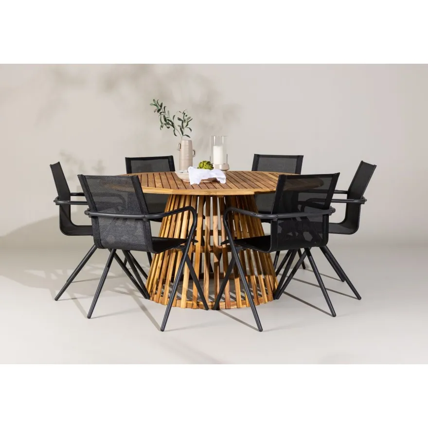 Ruokailuryhmä Venture Home, ø150cm Tucumán-pöytä + 6 Alina-tuolia