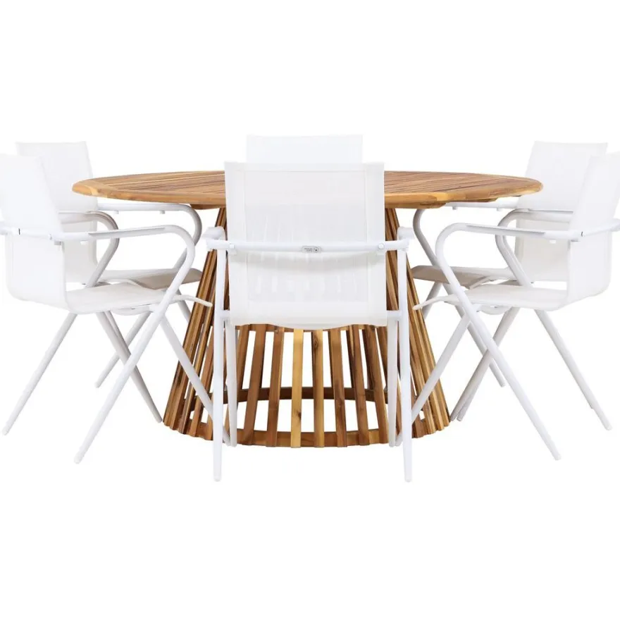 Ruokailuryhmä Venture Home, ø150cm Tucumán-pöytä + 6 Alina-tuolia