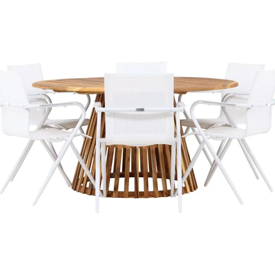 Ruokailuryhmä Venture Home, ø150cm Tucumán-pöytä + 6 Alina-tuolia