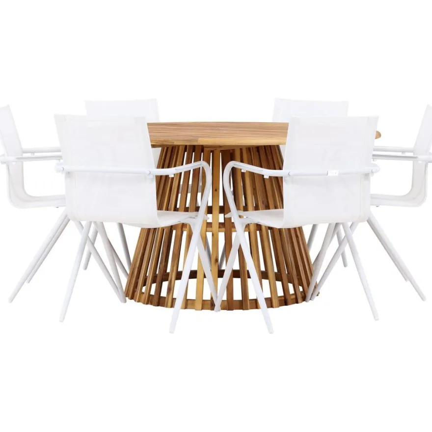 Ruokailuryhmä Venture Home, ø150cm Tucumán-pöytä + 6 Alina-tuolia