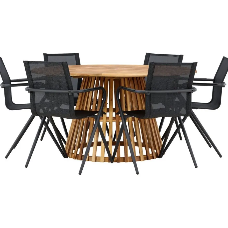 Ruokailuryhmä Venture Home, ø150cm Tucumán-pöytä + 6 Alina-tuolia