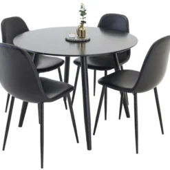 Ruokailuryhmä Venture Home, ⌀100cm Plaza-pöytä + 4 mustaa Polar PU -tuolia