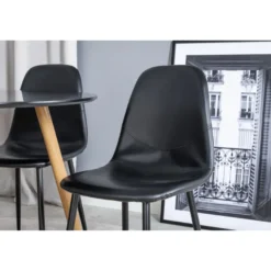 Ruokailuryhmä Venture Home, ⌀100cm Plaza-pöytä + 4 mustaa Polar PU -tuolia