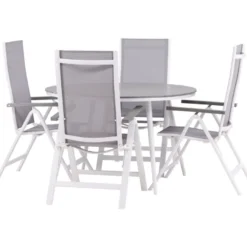 Ruokailuryhmä Venture Home, ø120cm harmaa/valkoinen Break-pöytä + 4 harmaa/valkoista Albany-säätötuolia