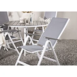 Ruokailuryhmä Venture Home, ø120cm harmaa/valkoinen Break-pöytä + 4 harmaa/valkoista Albany-säätötuolia