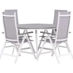 Ruokailuryhmä Venture Home, ø120cm harmaa/valkoinen Break-pöytä + 4 harmaa/valkoista Albany-säätötuolia