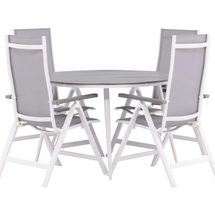 Ruokailuryhmä Venture Home, ø120cm harmaa/valkoinen Break-pöytä + 4 harmaa/valkoista Albany-säätötuolia