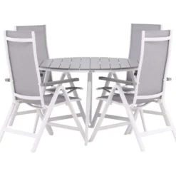 Ruokailuryhmä Venture Home, ø120cm harmaa/valkoinen Break-pöytä + 4 harmaa/valkoista Albany-säätötuolia