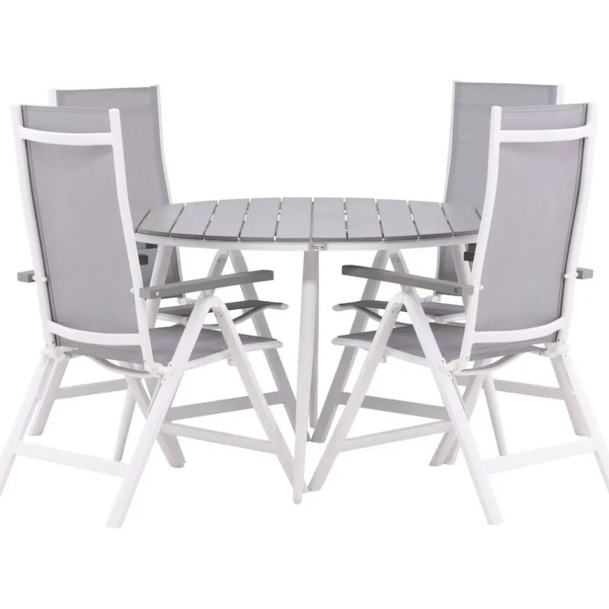 Ruokailuryhmä Venture Home, ø120cm harmaa/valkoinen Break-pöytä + 4 harmaa/valkoista Albany-säätötuolia