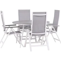 Ruokailuryhmä Venture Home, ø120cm harmaa/valkoinen Break-pöytä + 4 harmaa/valkoista Albany-säätötuolia