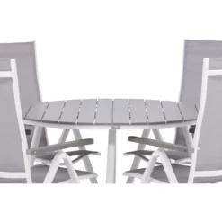Ruokailuryhmä Venture Home, ø120cm harmaa/valkoinen Break-pöytä + 4 harmaa/valkoista Albany-säätötuolia