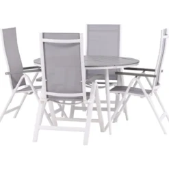 Ruokailuryhmä Venture Home, ø120cm harmaa/valkoinen Break-pöytä + 4 harmaa/valkoista Albany-säätötuolia
