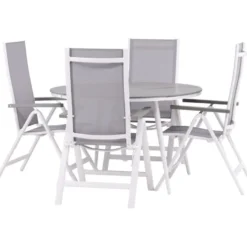Ruokailuryhmä Venture Home, ø120cm harmaa/valkoinen Break-pöytä + 4 harmaa/valkoista Albany-säätötuolia