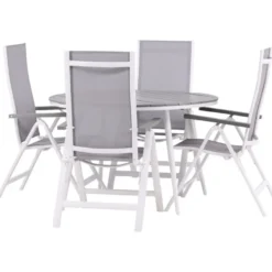 Ruokailuryhmä Venture Home, ø120cm harmaa/valkoinen Break-pöytä + 4 harmaa/valkoista Albany-säätötuolia