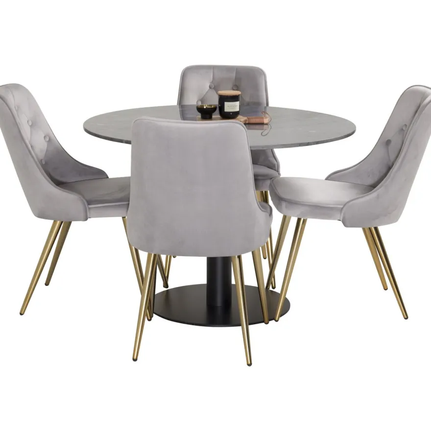 Ruokailuryhmä Venture Home, ⌀106cm musta Estelle-pöytä + 4 Velvet Deluxe -tuolia, sametti