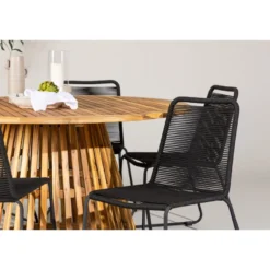 Ruokailuryhmä Venture Home, ø150cm Tucumán-pöytä + 6 pinottavaa Lindos-tuolia