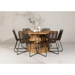 Ruokailuryhmä Venture Home, ø150cm Tucumán-pöytä + 6 pinottavaa Lindos-tuolia